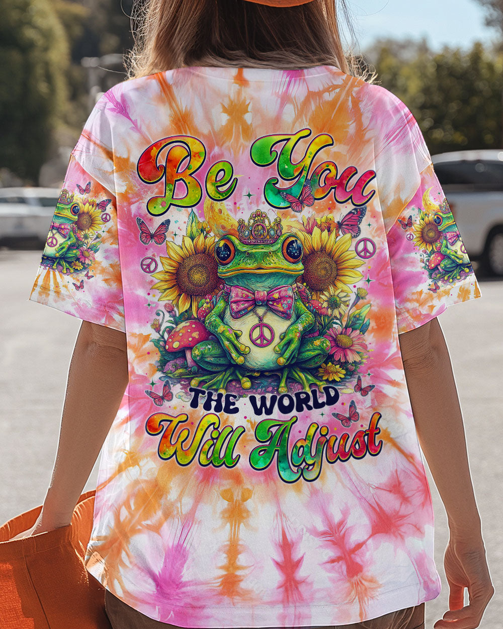 Be You The World Will Adjust Pastel Tie Dye Peace Frog with Sunflowers AOP Shirts _3_ 9kIgk