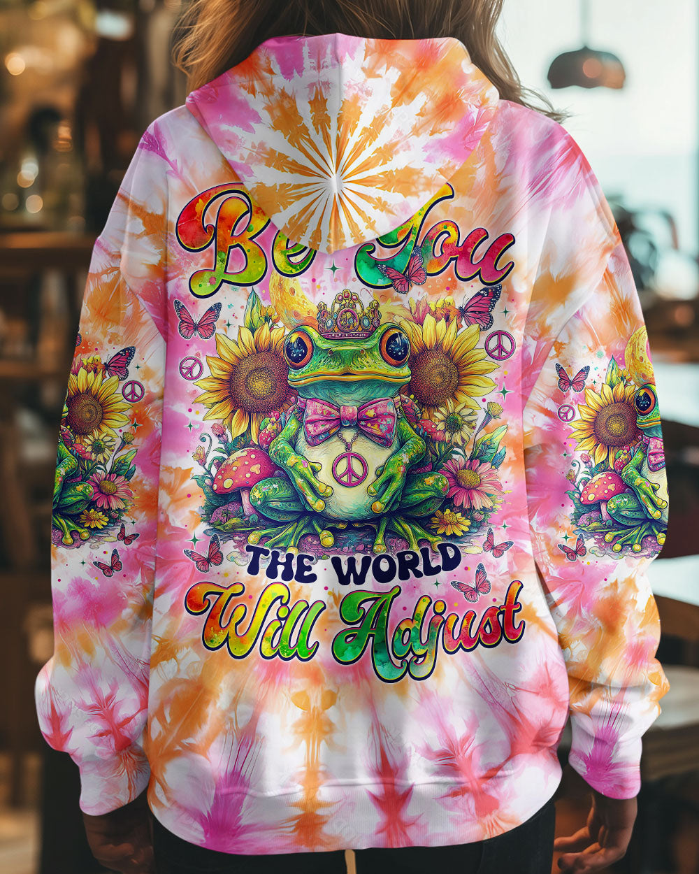 Be You The World Will Adjust Pastel Tie Dye Peace Frog with Sunflowers AOP Shirts _5_ fbwim