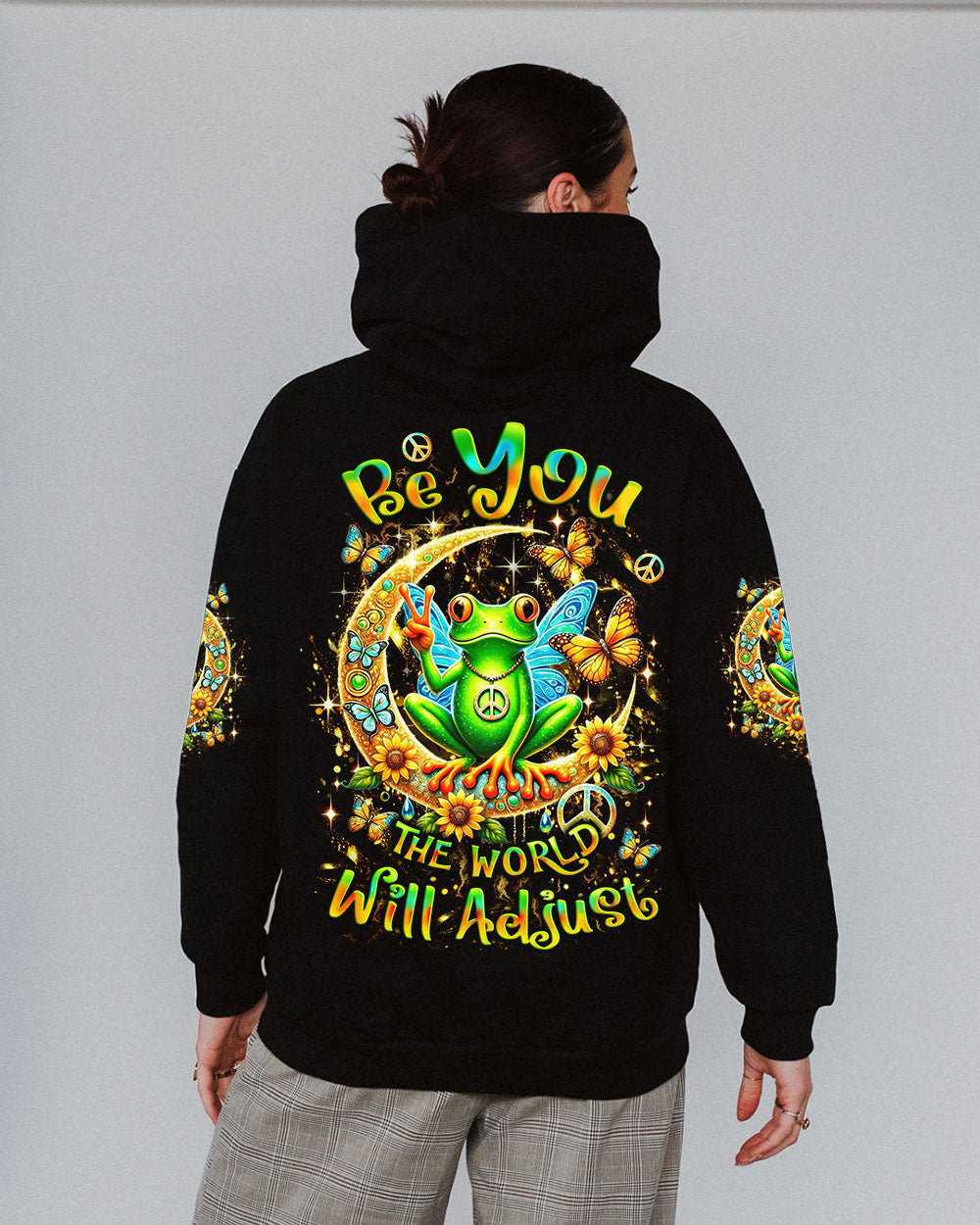Be You The World Will Adjust Peace Frog Moon and Butterfly Graphic AOP Shirts _12_ xtZ33