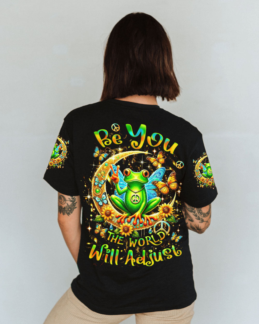 Be You The World Will Adjust Peace Frog Moon and Butterfly Graphic AOP Shirts _1_ 3H2O5