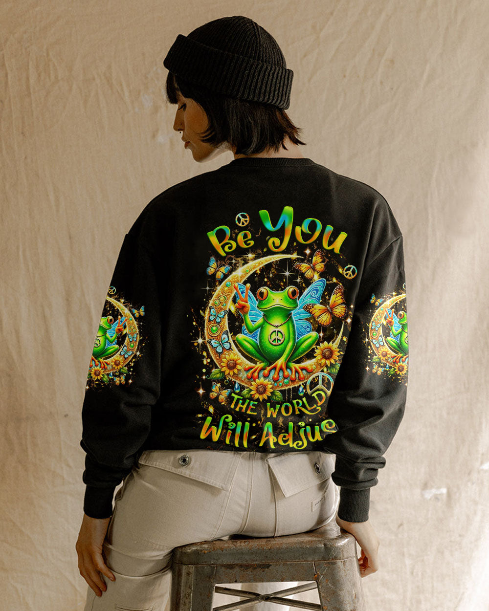 Be You The World Will Adjust Peace Frog Moon and Butterfly Graphic AOP Shirts _7_ TqMH7