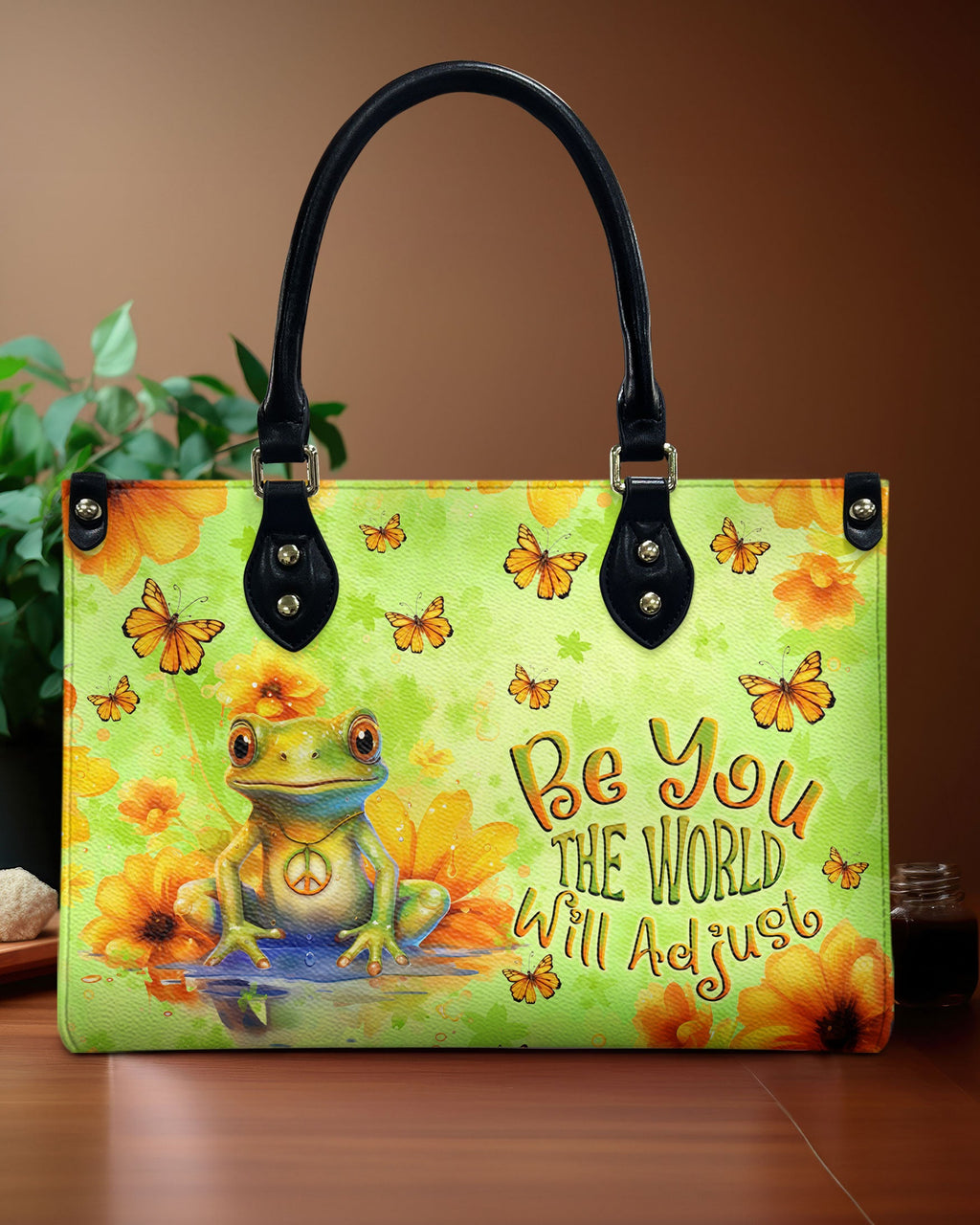 Be You The World Will Adjust Peace Frog and Butterfly Hippie Leather Bag _1_ JZoBQ