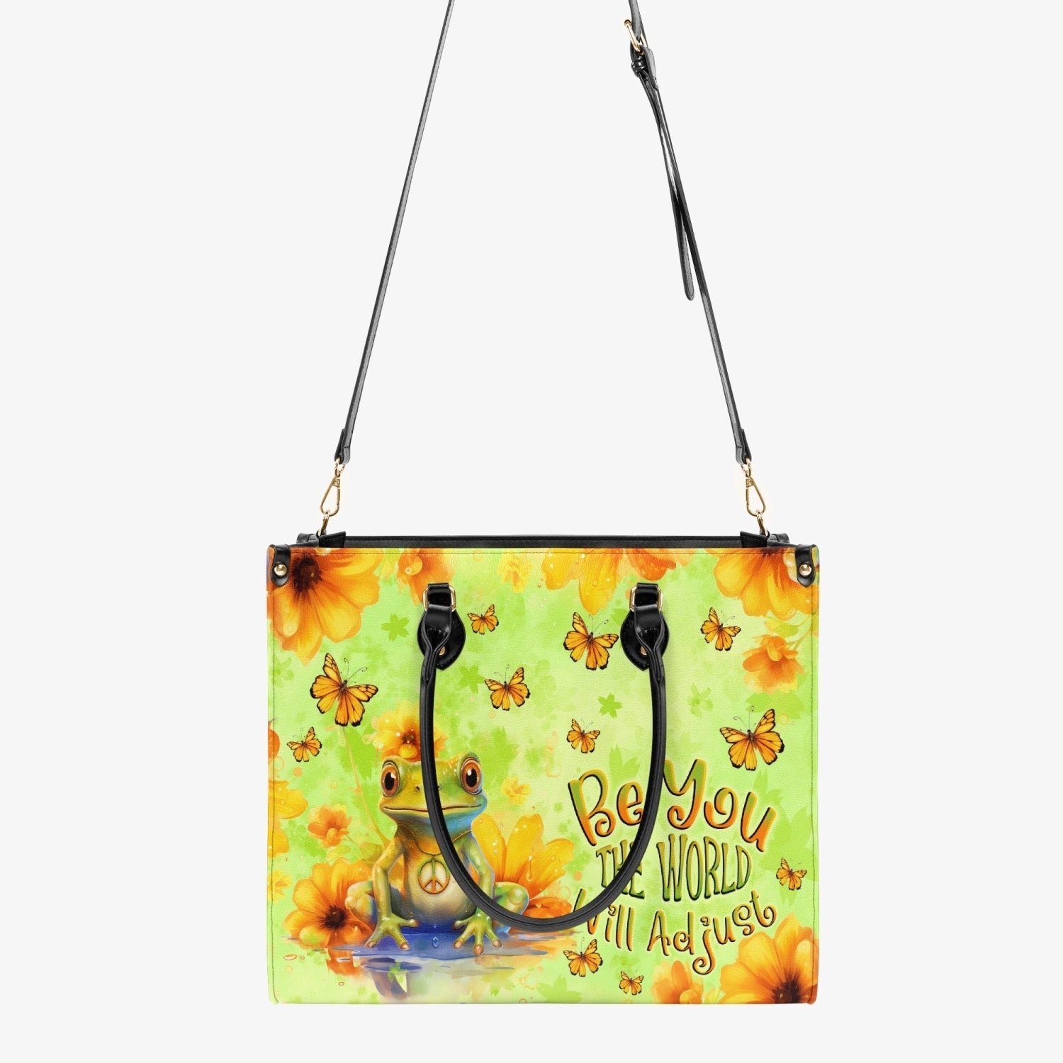 Be You The World Will Adjust Peace Frog and Butterfly Hippie Leather Bag _3_ pUmeY