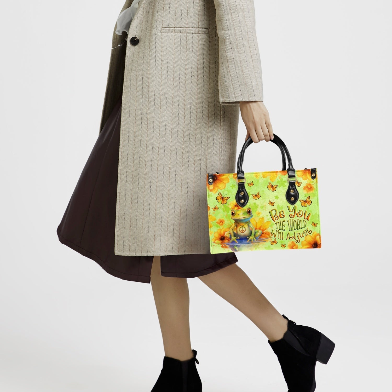 Be You The World Will Adjust Peace Frog and Butterfly Hippie Leather Bag _4_ aQv4w
