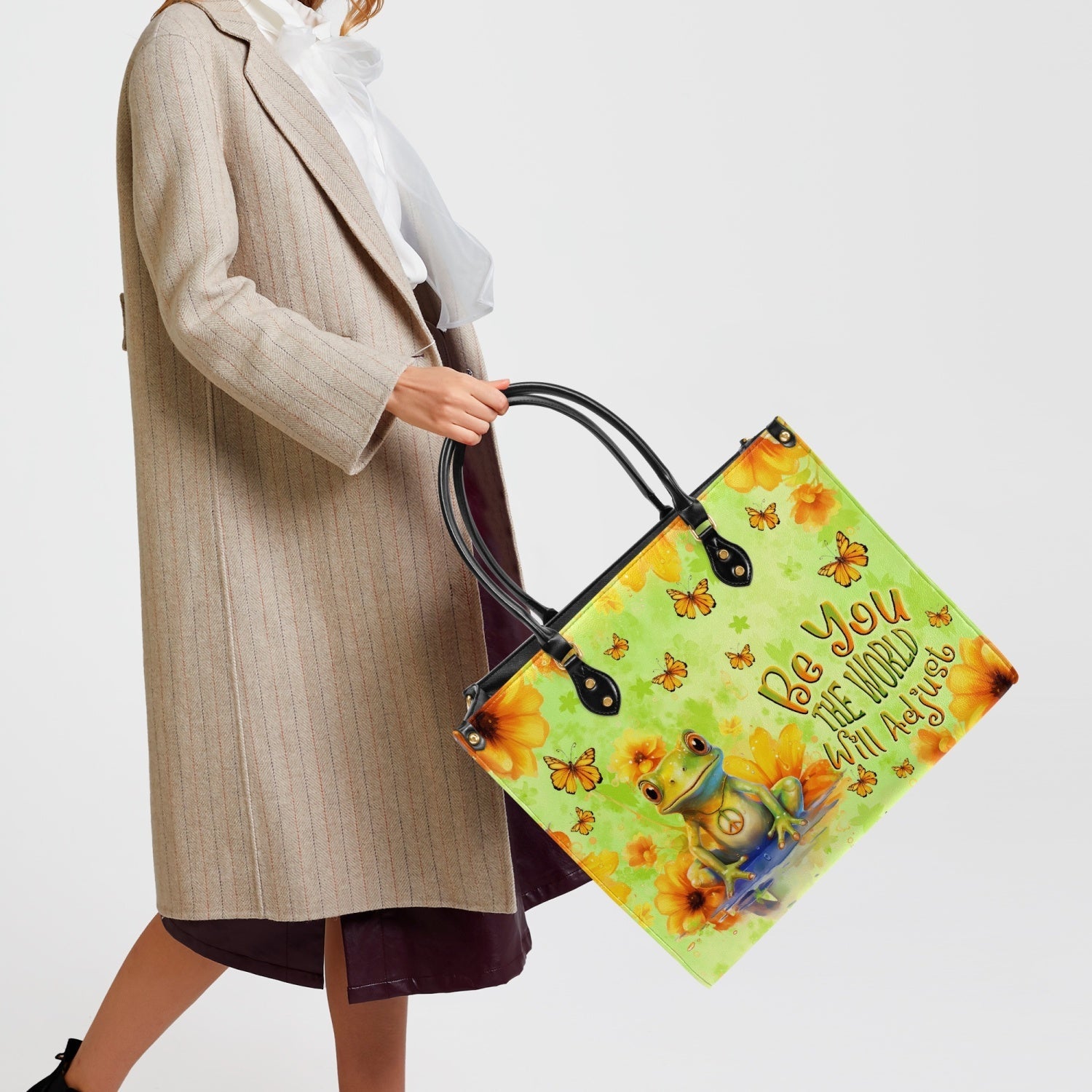 Be You The World Will Adjust Peace Frog and Butterfly Hippie Leather Bag _5_ pk8A1