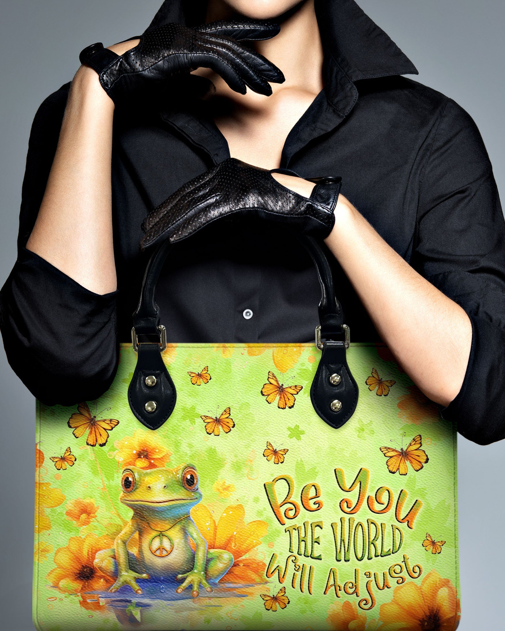 Be You The World Will Adjust Peace Frog and Butterfly Hippie Leather Bag _6_ v2v1W