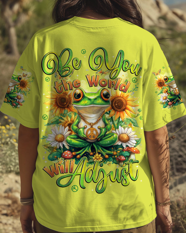 Be You The World Will Adjust - Peace Frog with Daisy and Sunflowers Hippie Style - AOP Shirts