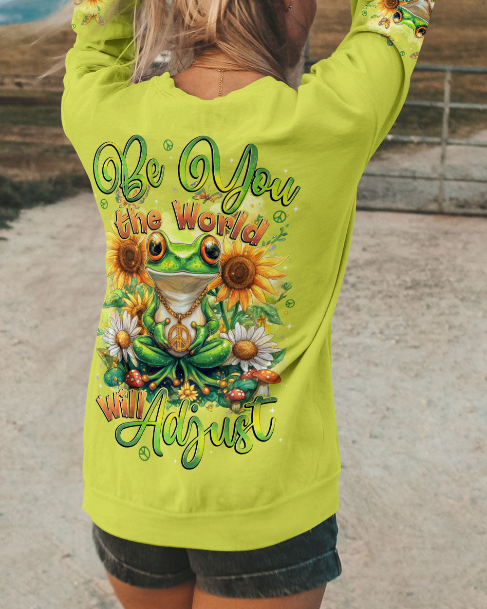 Be You The World Will Adjust Peace Frog with Daisy and Sunflowers Hippie Style AOP Shirts _7_ 2w0CZ