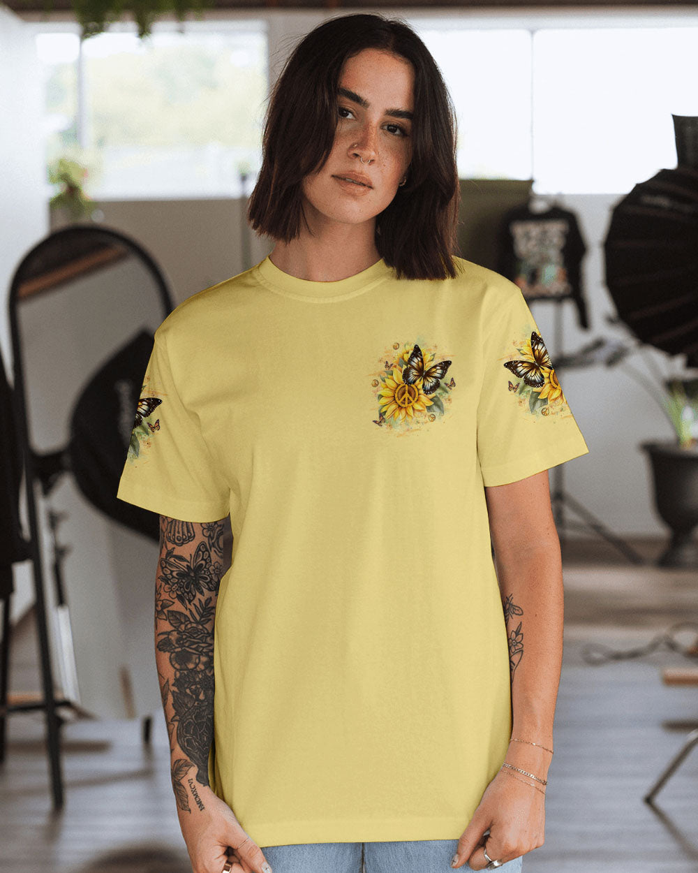 Be You The World Will Adjust Peace Sign Butterfly Inspirational AOP Shirts _14_ p3gvC