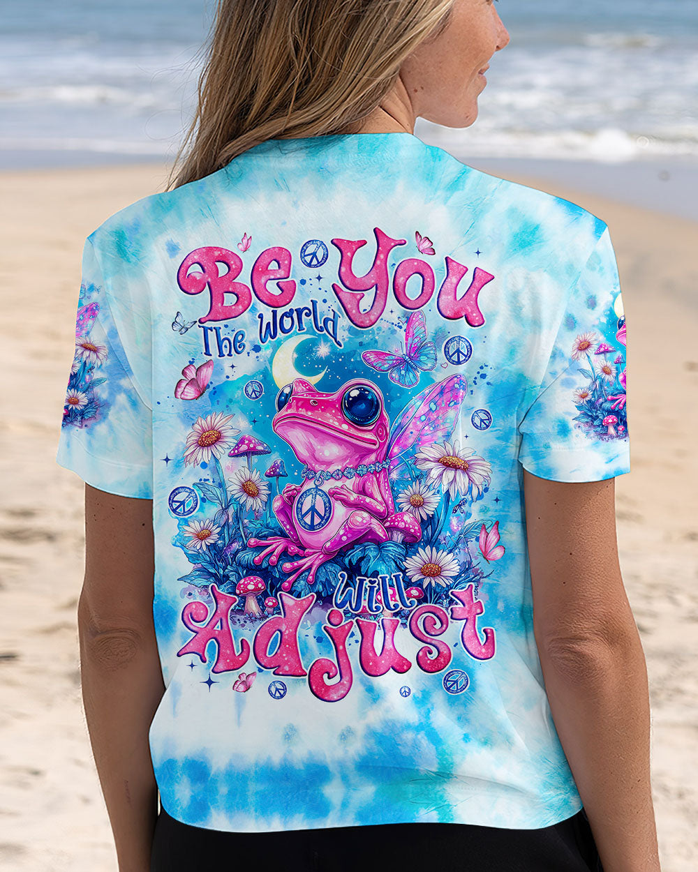 Be You The World Will Adjust Pink Peace Frog and Moon Tie Dye AOP Shirts _3_ Rt4a2