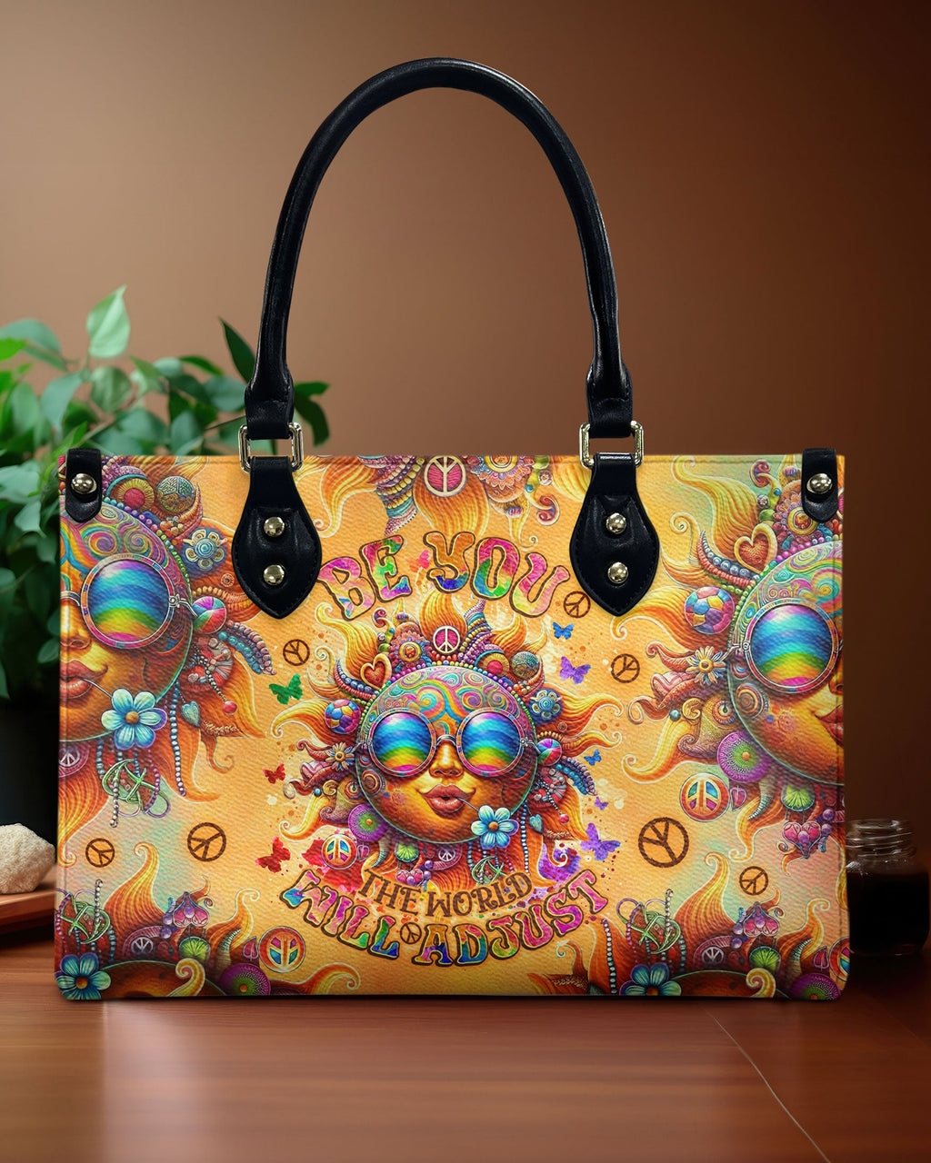 Be You The World Will Adjust Psychedelic Sun Inspirational Hippie Leather Bag _1_ OekVo