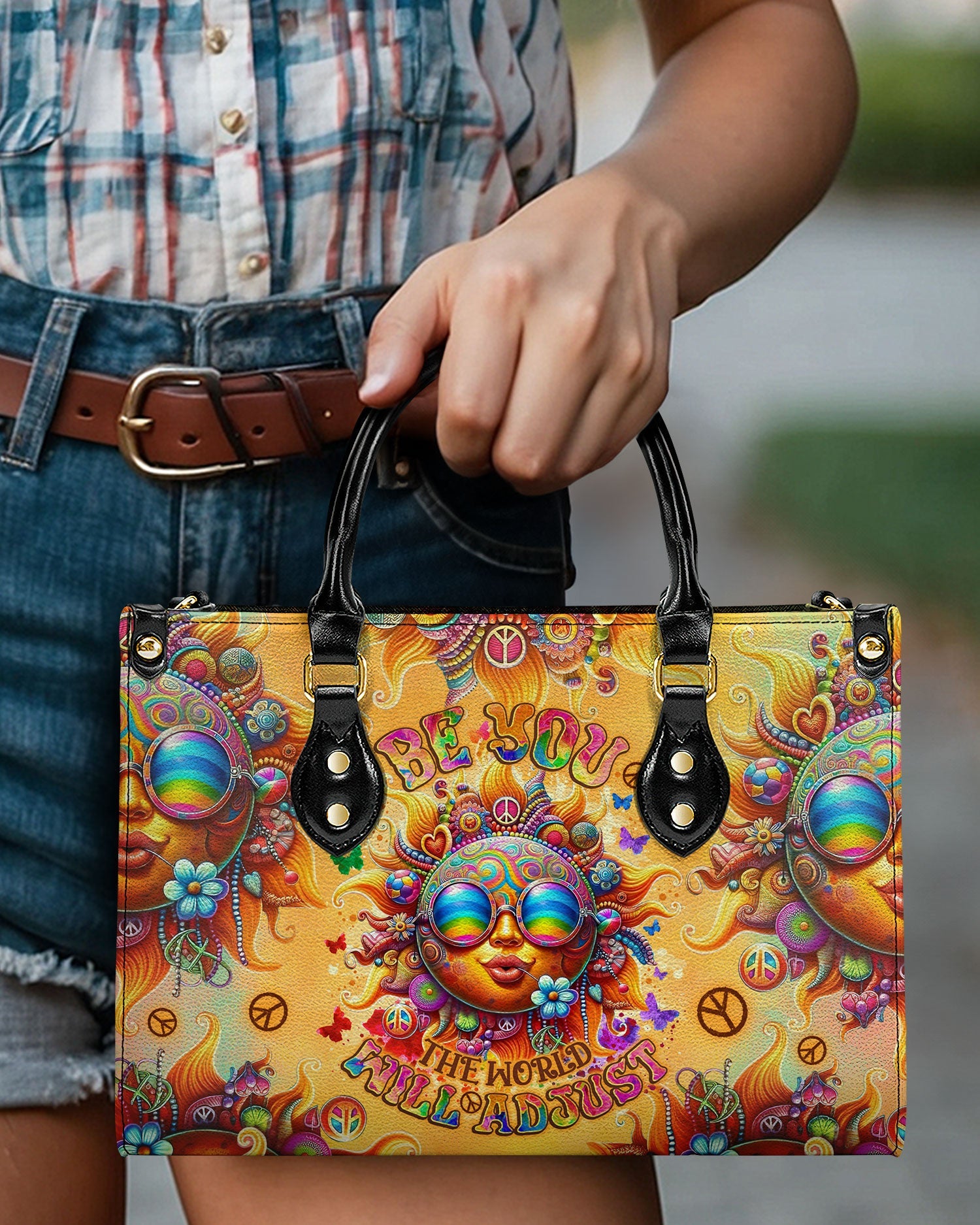 Be You The World Will Adjust Psychedelic Sun Inspirational Hippie Leather Bag _9_ JCsBO