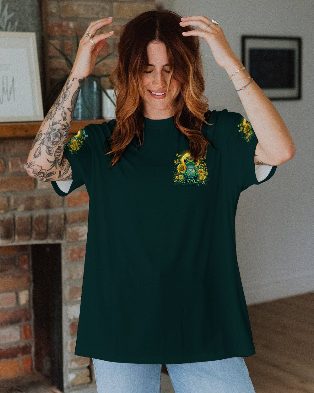 Be You The World Will Adjust Royal Frog Moon and Sunflowers AOP Shirts _10_ YARav