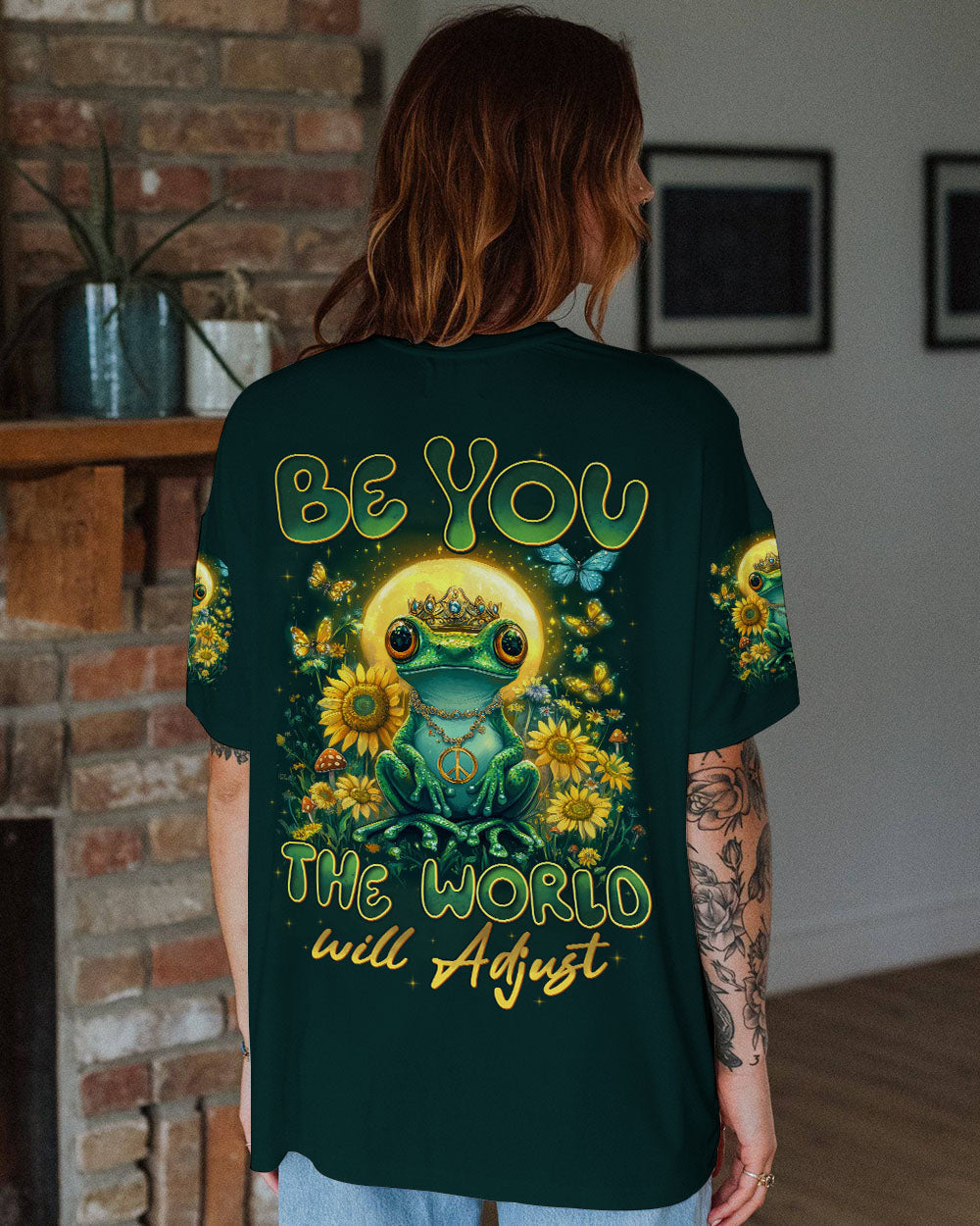 Be You The World Will Adjust Royal Frog Moon and Sunflowers AOP Shirts _11_ XXuVS