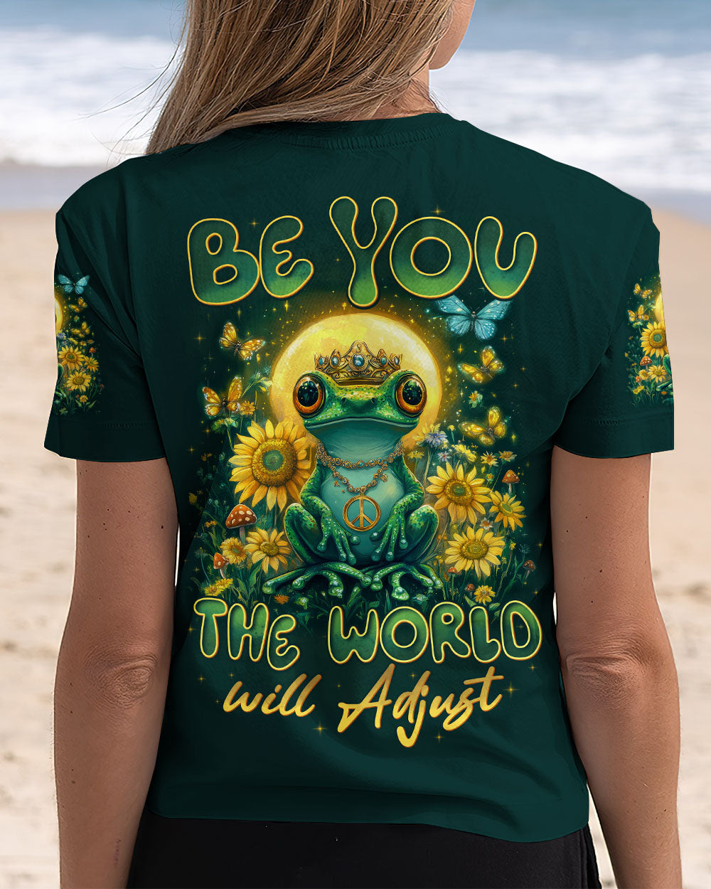 Be You The World Will Adjust Royal Frog Moon and Sunflowers AOP Shirts _13_ fLHpc
