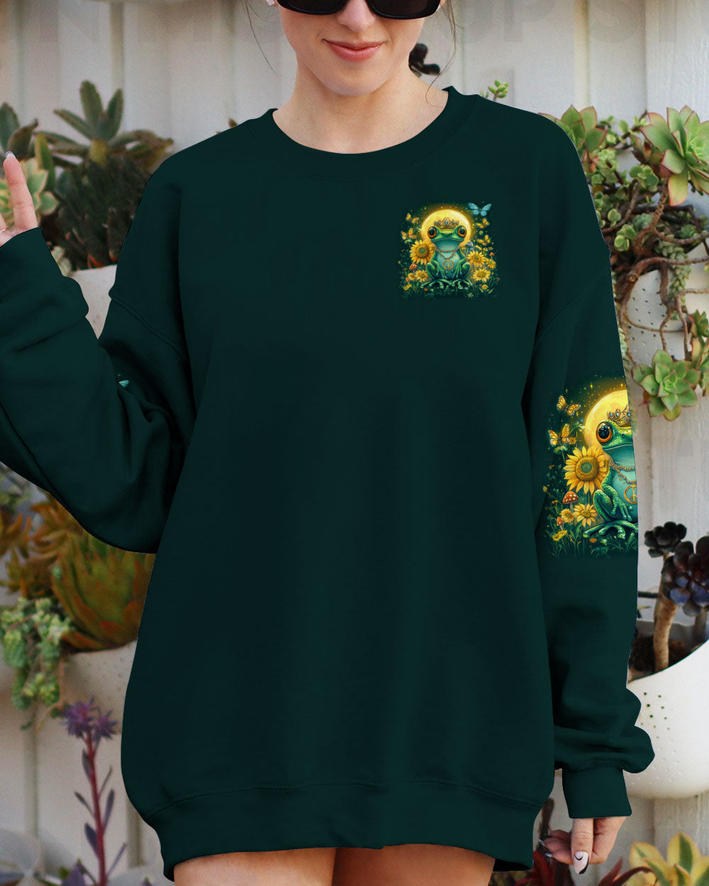 Be You The World Will Adjust Royal Frog Moon and Sunflowers AOP Shirts _2_ q1kTN