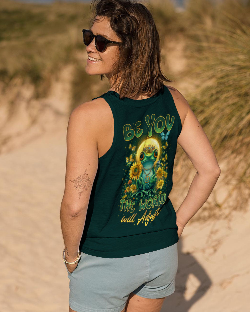 Be You The World Will Adjust Royal Frog Moon and Sunflowers AOP Shirts _7_ x0aNv