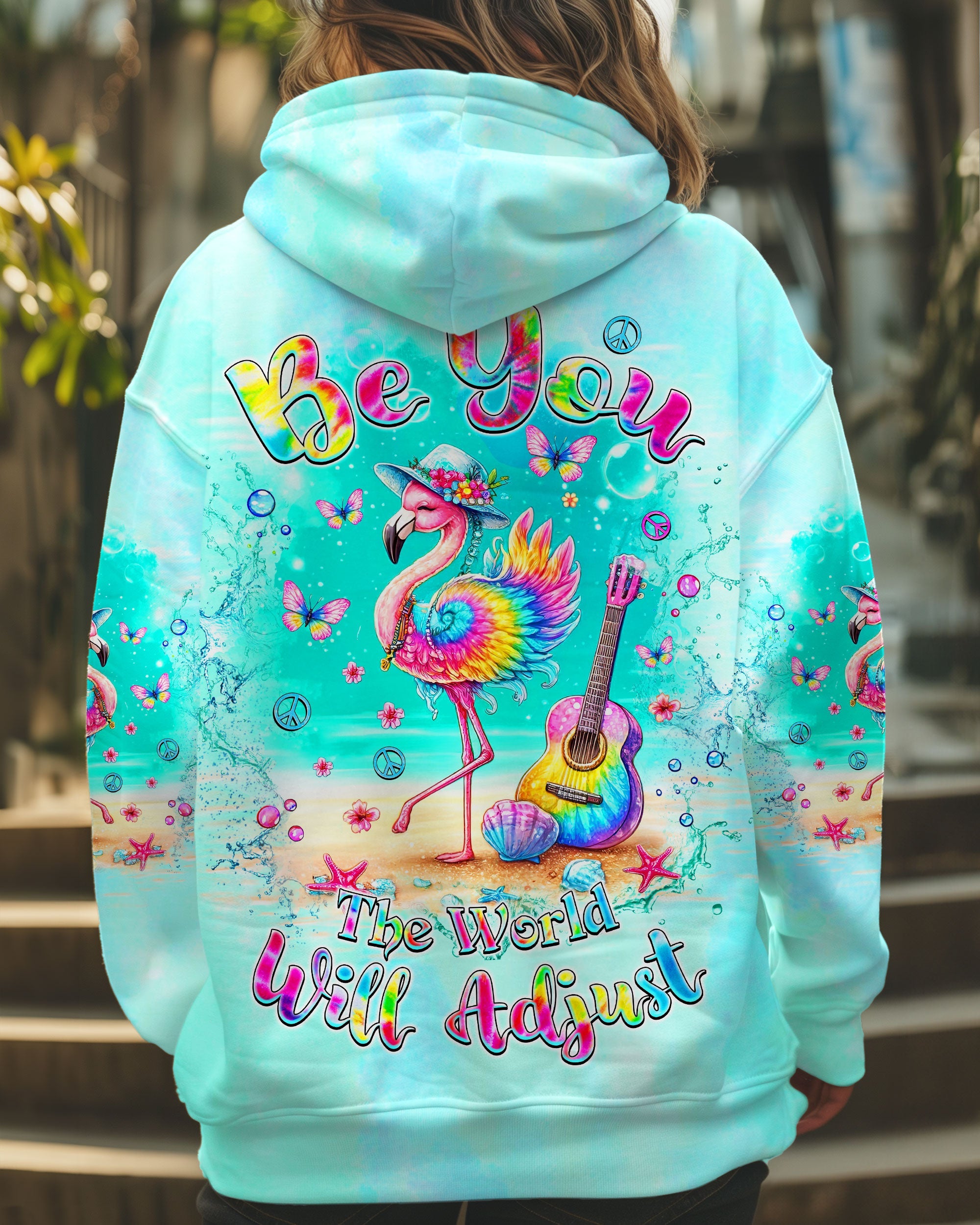 Be You The World Will Adjust Tie Dye Flamingo Beach AOP Shirts _5_ KLXYw
