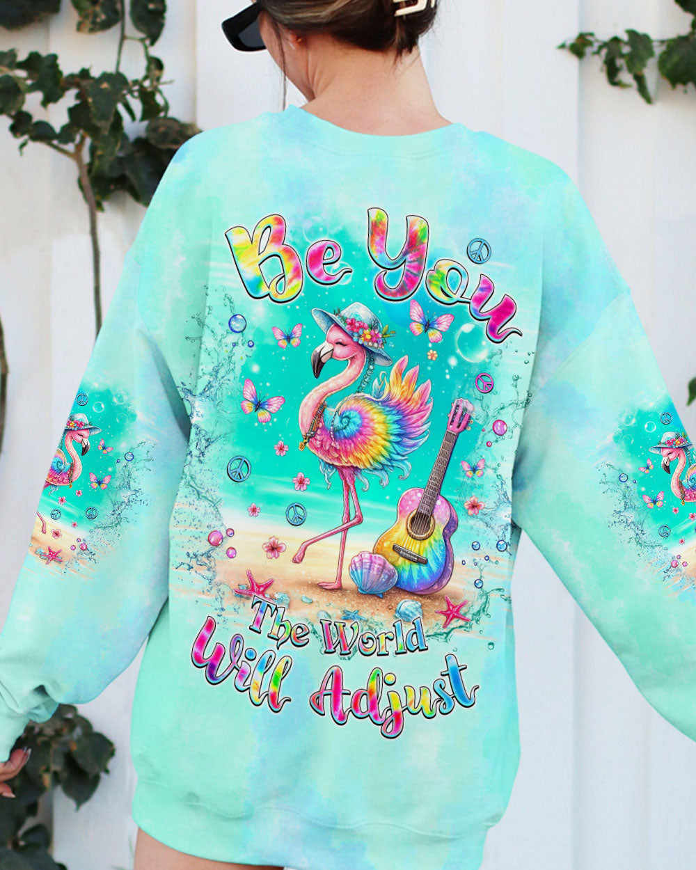 Be You The World Will Adjust Tie Dye Flamingo Beach AOP Shirts _7_ fZrLk