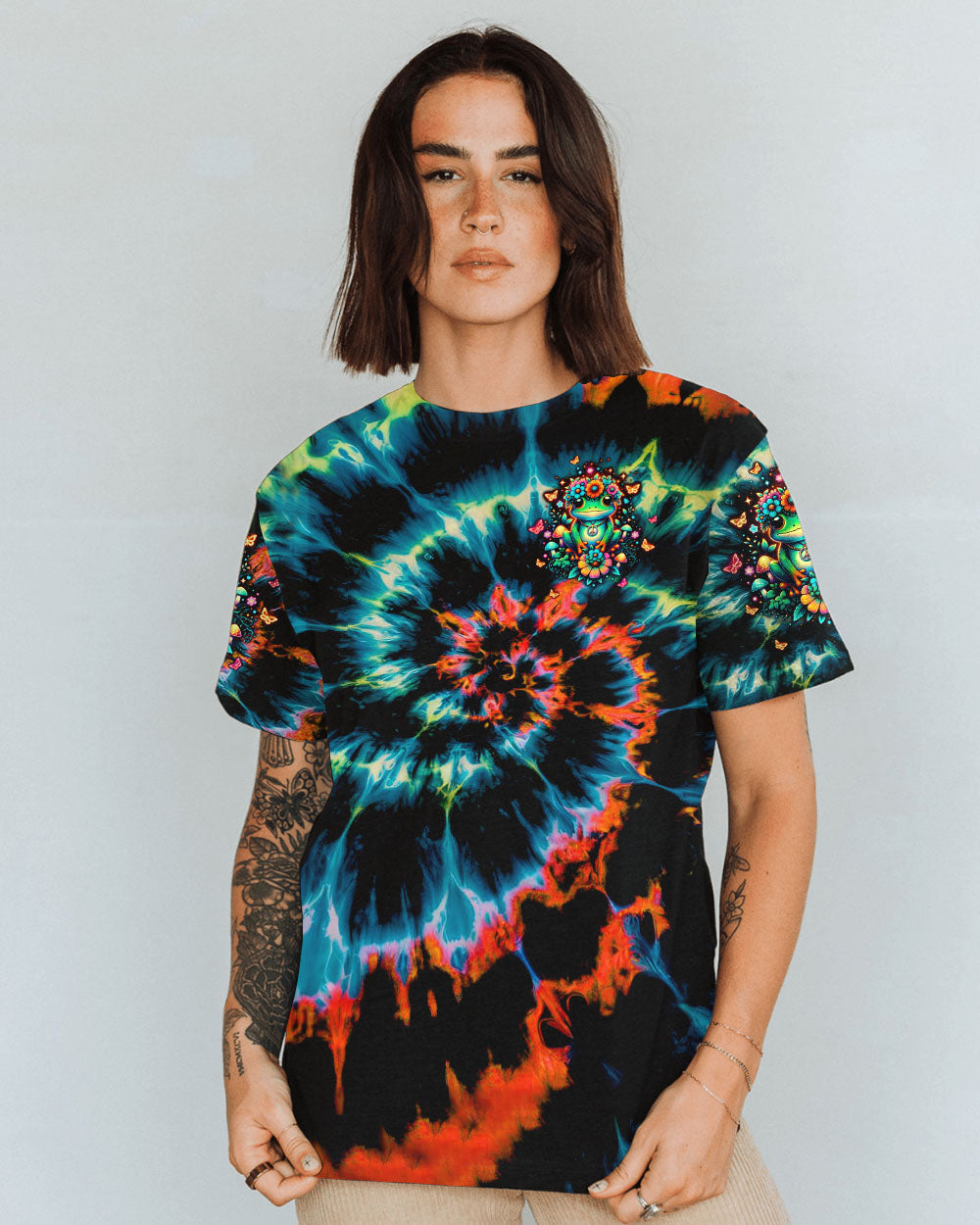 Be You The World Will Adjust Tie Dye Frog Mushroom Psychedelic AOP Shirts _14_ q66jZ