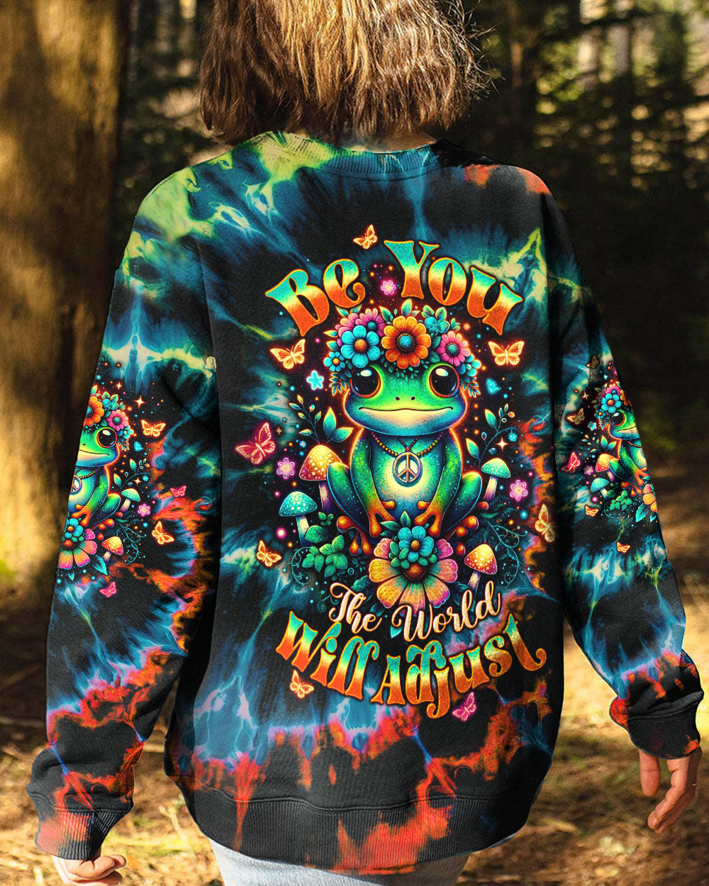 Be You The World Will Adjust Tie Dye Frog Mushroom Psychedelic AOP Shirts _7_ qBy7R