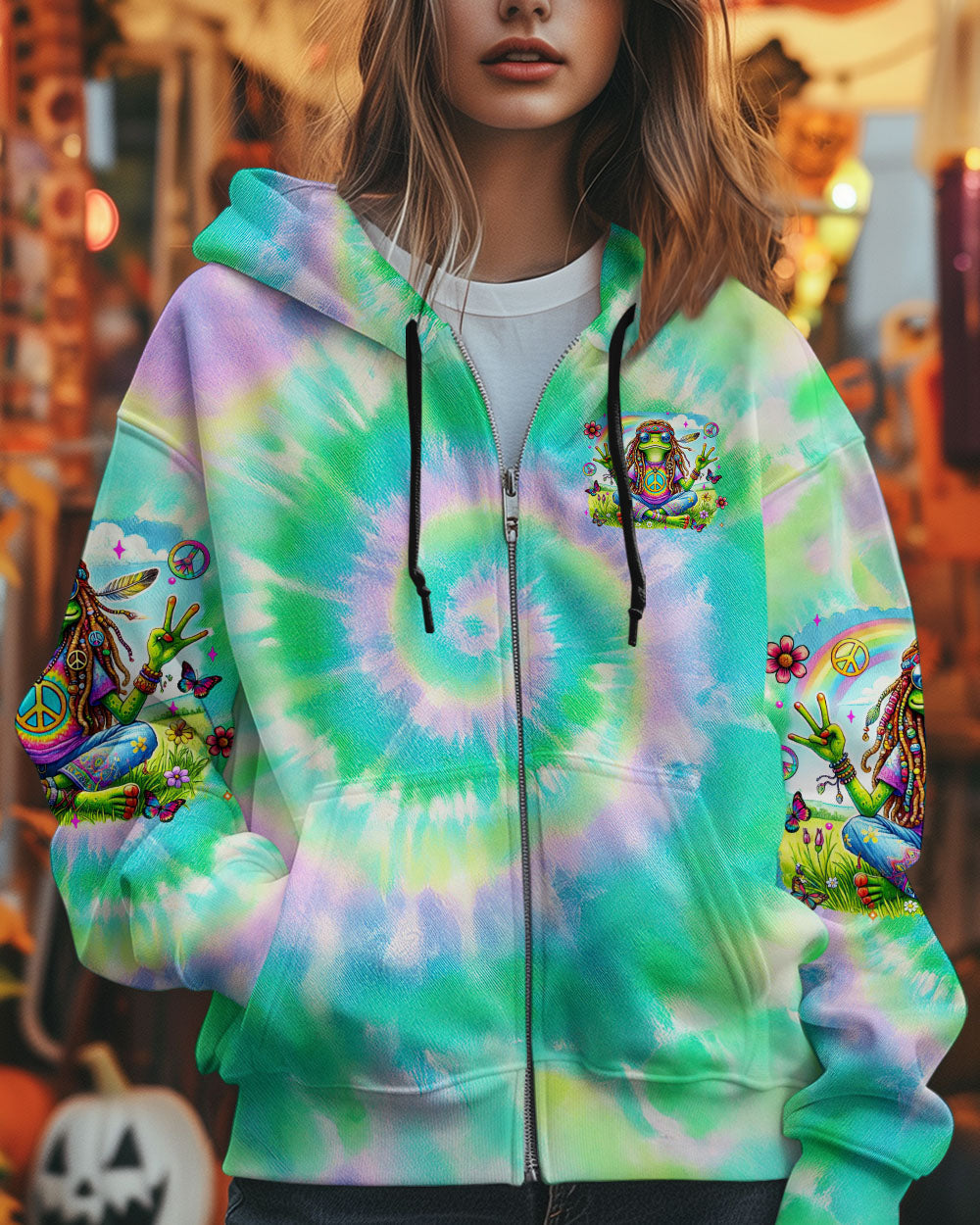 Be You The World Will Adjust Tie Dye Hippie Frog with Peace Symbol AOP Shir _10_ 0wS8S
