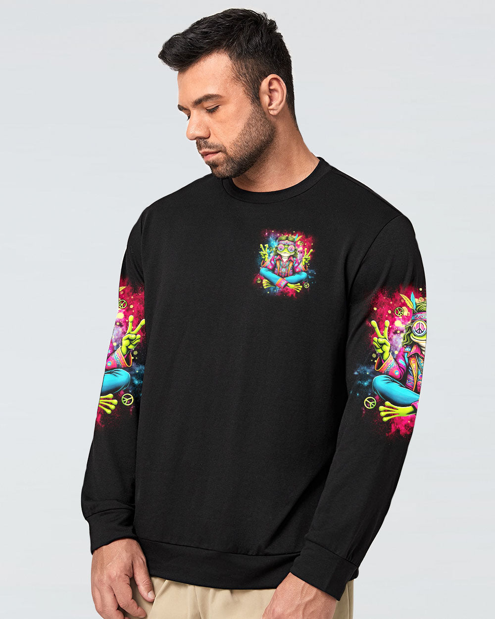 Be You The World Will Adjust Trippy Frog Hippie Peace Signs AOP Shirts _2_ zRB0f