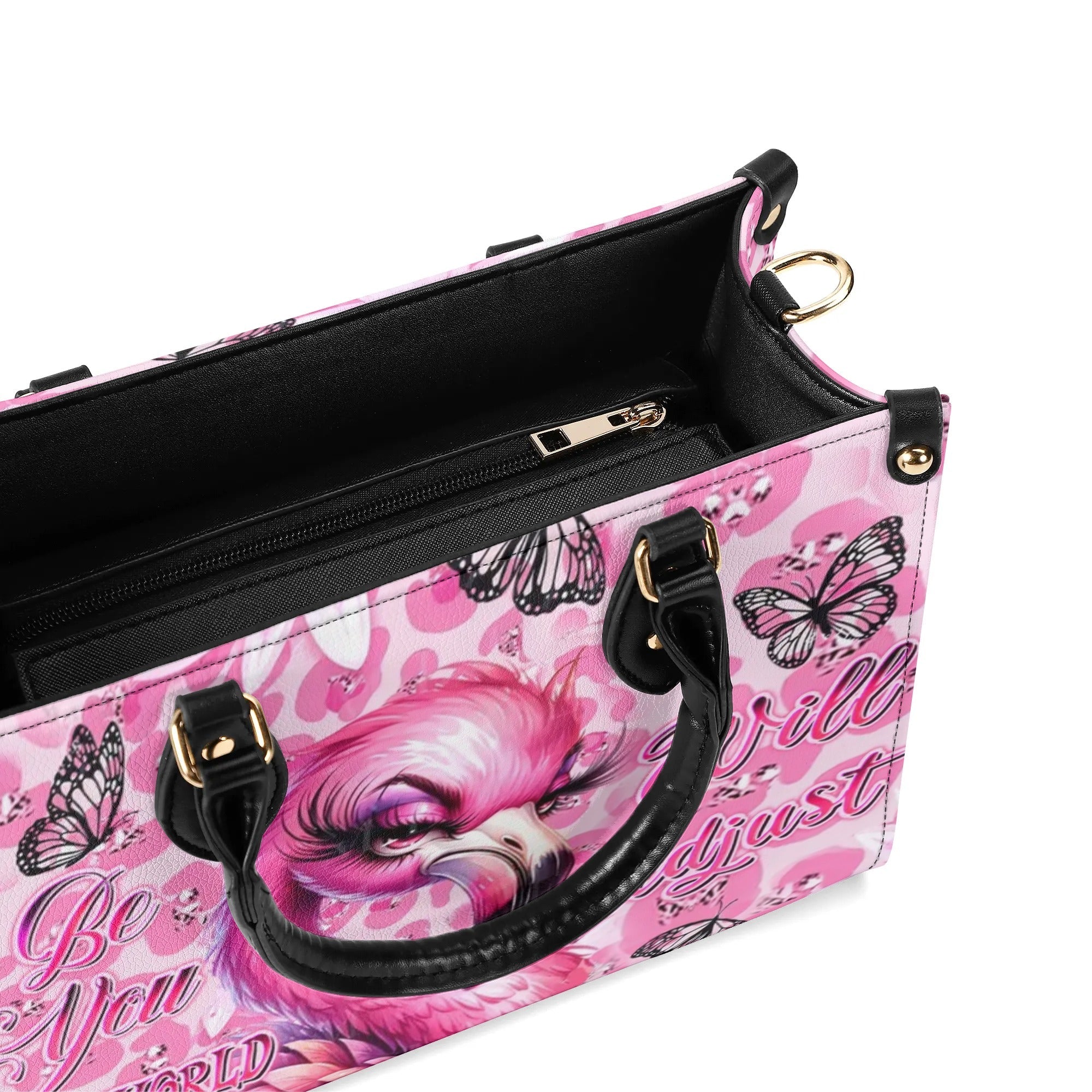 Be You The World will Adjust Bold Pink Flamingo with Butterflies Design for Women Leather Bag _5_ QgANP