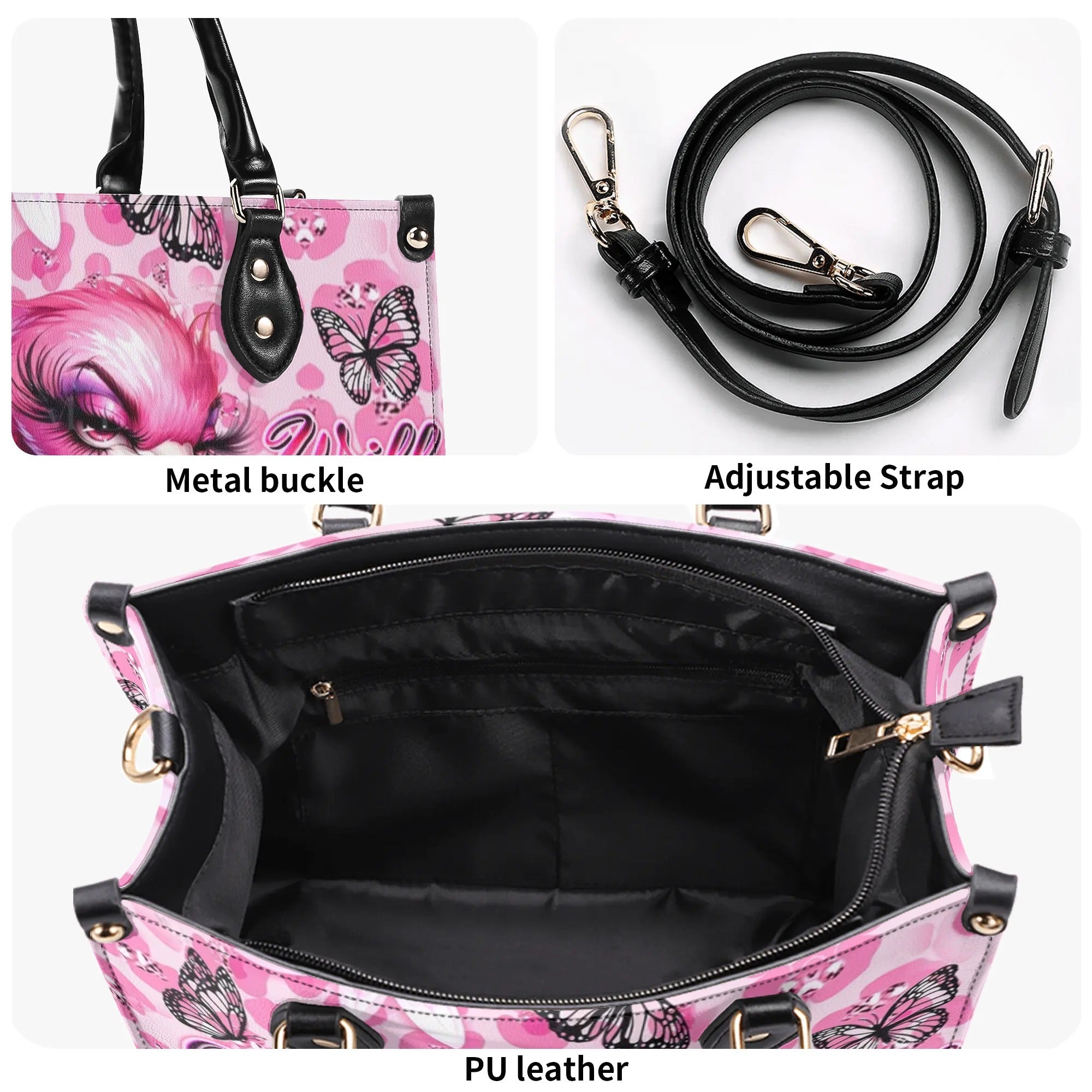 Be You The World will Adjust Bold Pink Flamingo with Butterflies Design for Women Leather Bag _6_ Pfi8F
