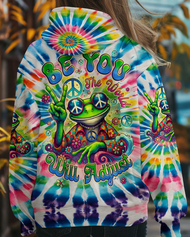 Be You the World Will Adjust - Tie Dye Hippie Frog Graphic - AOP Shirts