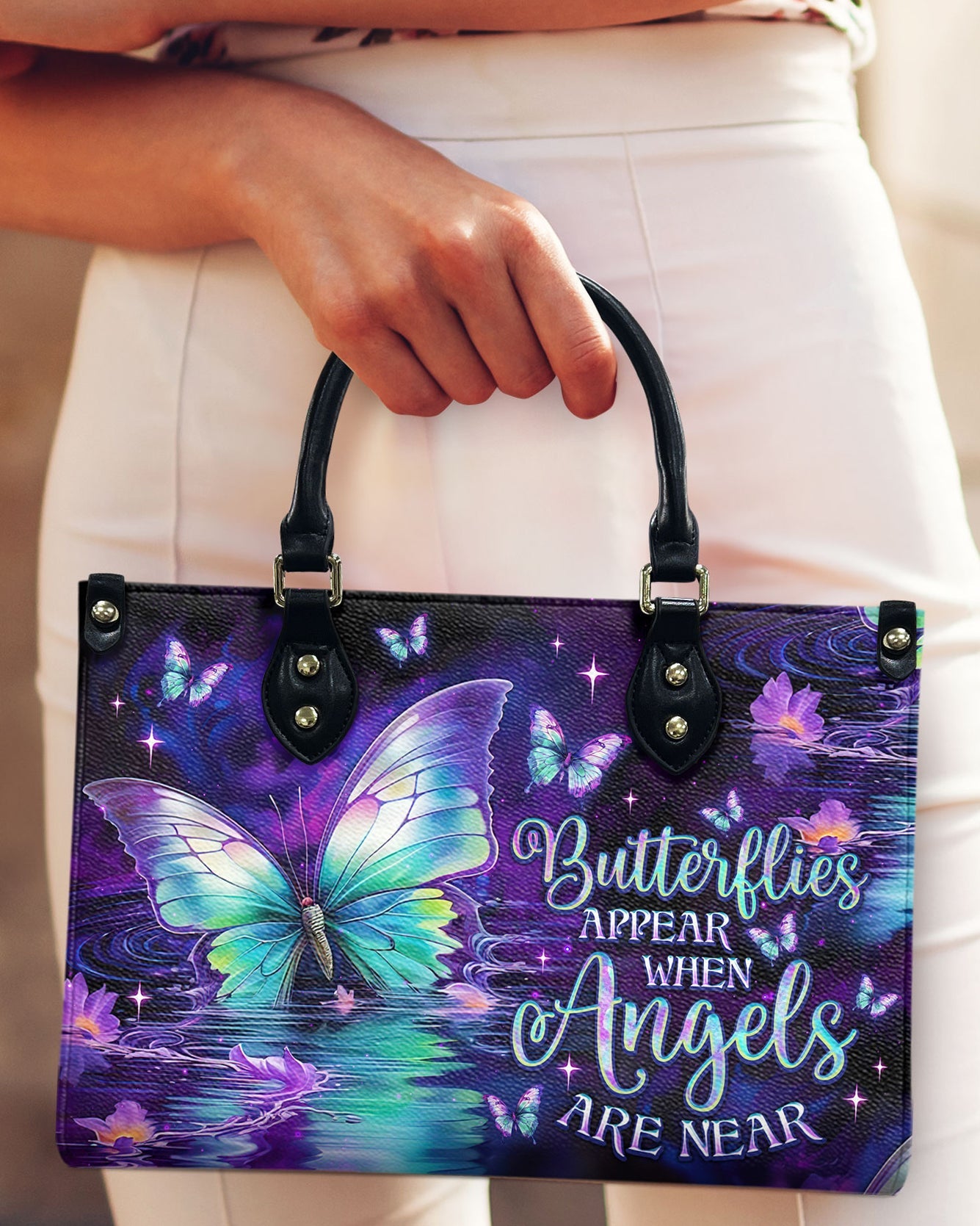 Butterflies Appear When Angels Are Near Angel Butterfly Purple Spiritual Leather Bag _12_ vlDwl