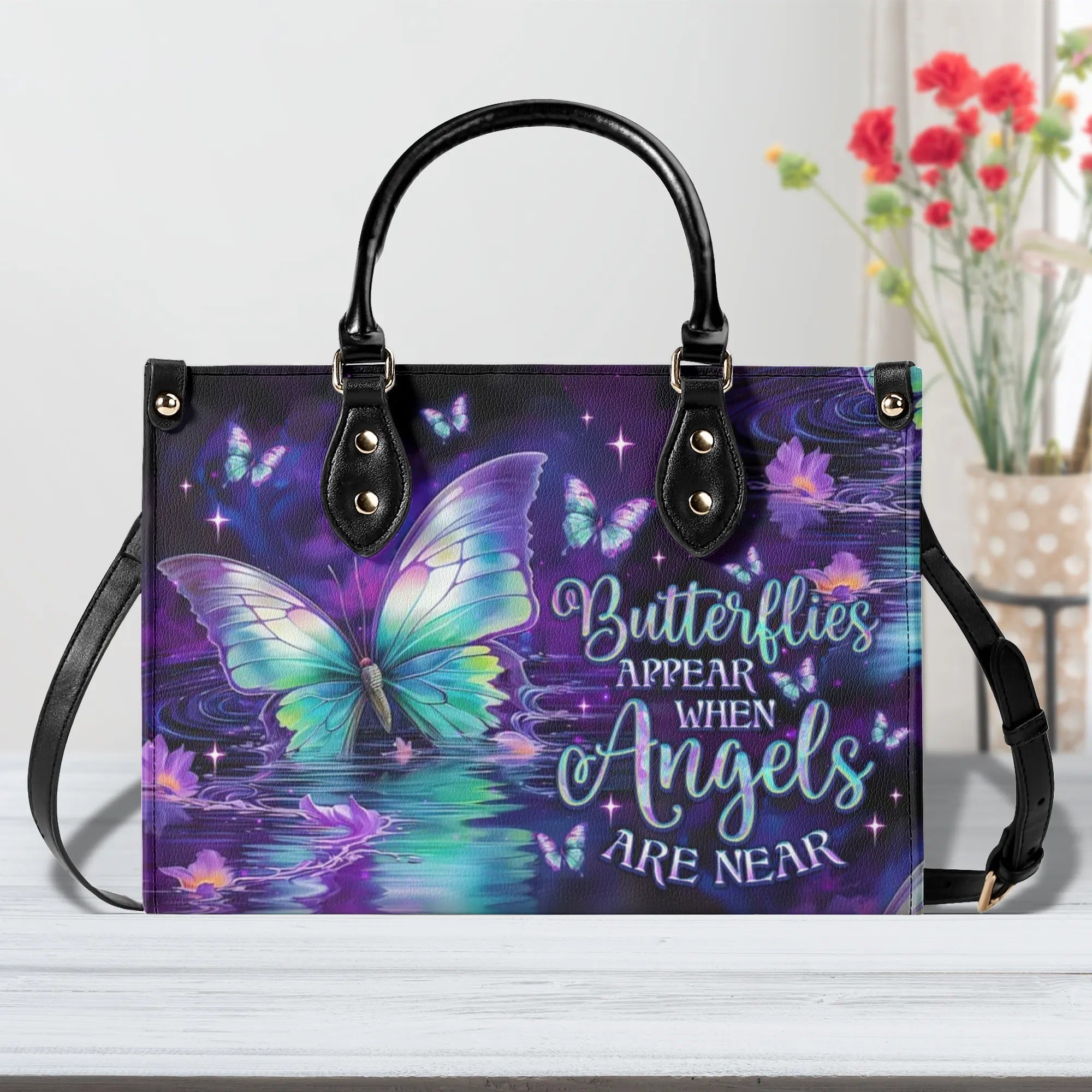 Butterflies Appear When Angels Are Near Angel Butterfly Purple Spiritual Leather Bag _2_ AHAJC