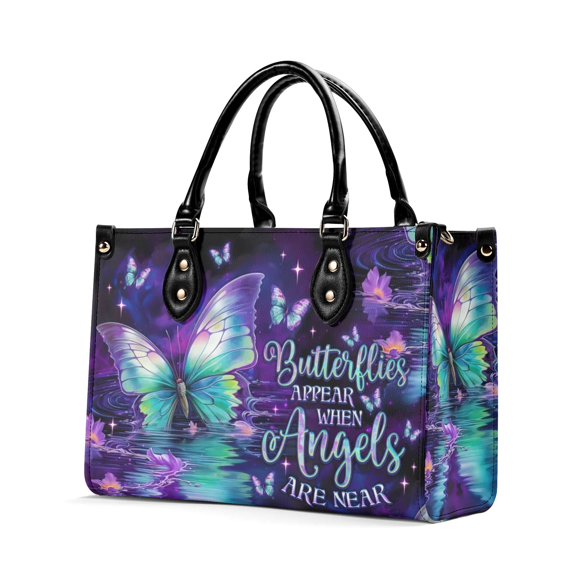 Butterflies Appear When Angels Are Near Angel Butterfly Purple Spiritual Leather Bag _6_ ajd6F