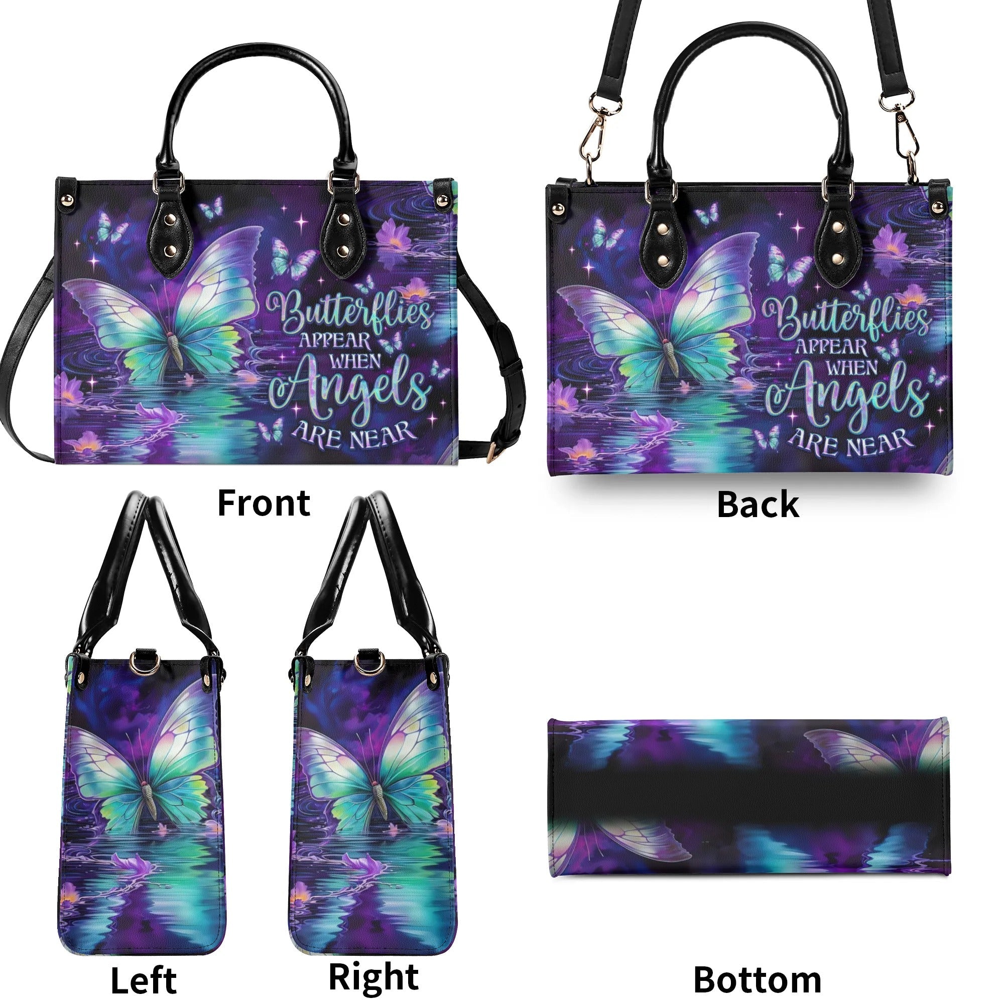 Butterflies Appear When Angels Are Near Angel Butterfly Purple Spiritual Leather Bag _8_ mkeki