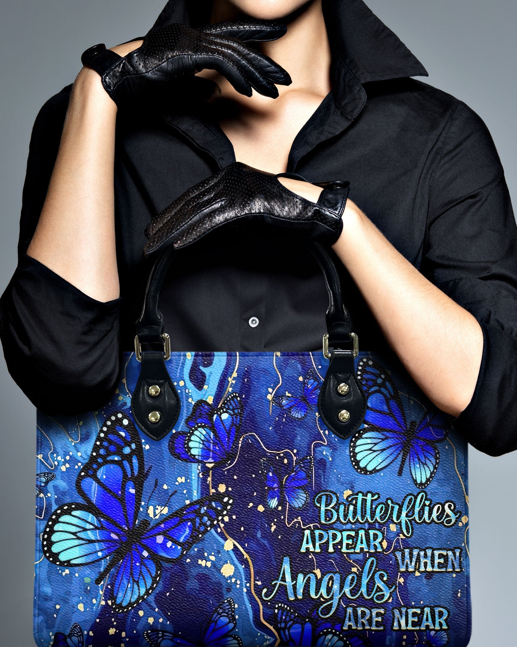Butterflies Appear When Angels Are Near Blue Butterfly Angel Tribute Leather Bag _11_ 4bGKw
