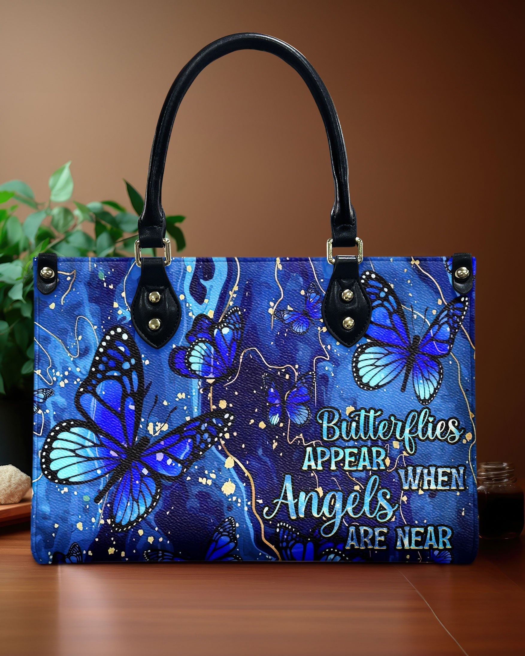 Butterflies Appear When Angels Are Near Blue Butterfly Angel Tribute Leather Bag _1_ JCXFh