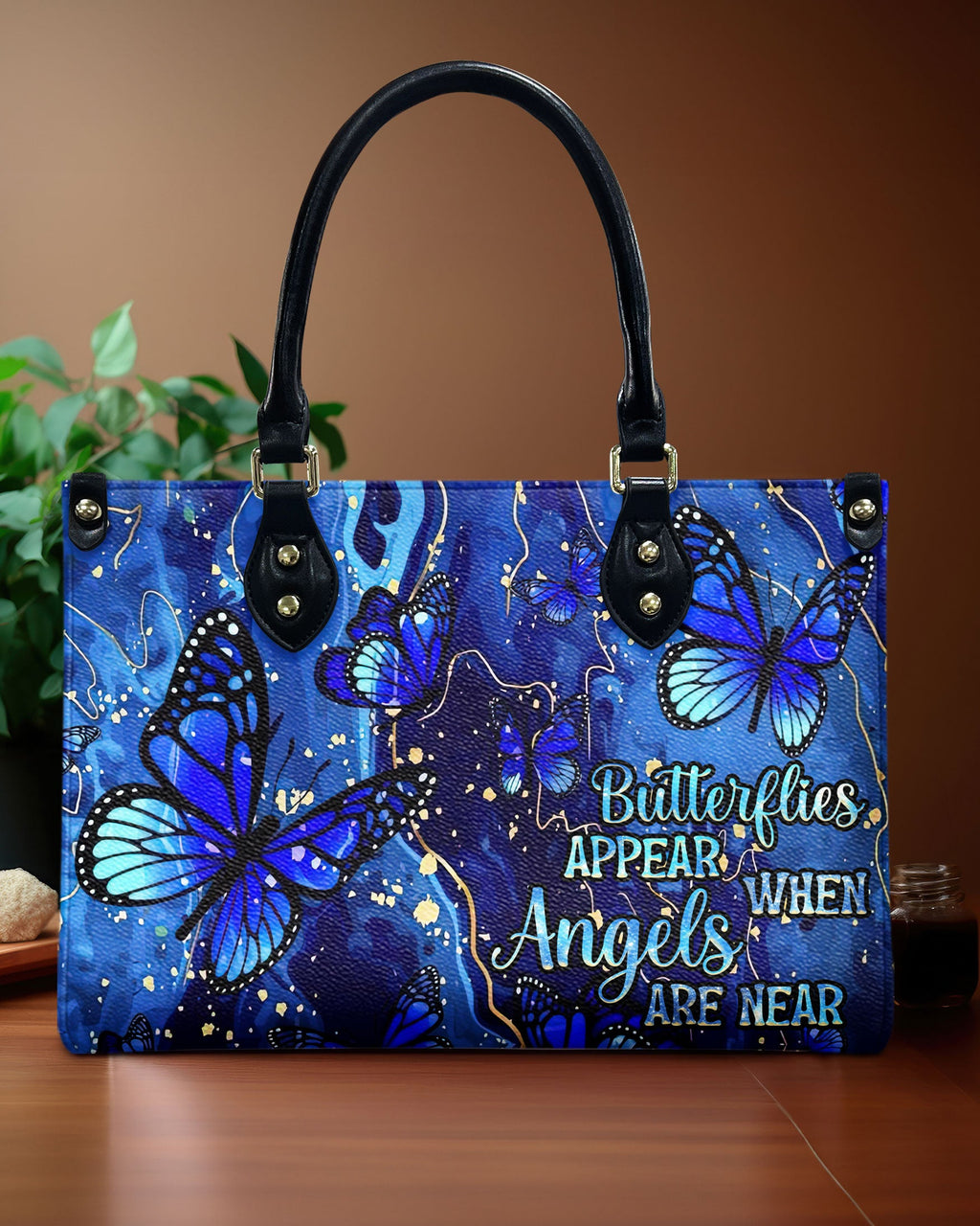 Butterflies Appear When Angels Are Near Blue Butterfly Angel Tribute Leather Bag _1_ JCXFh