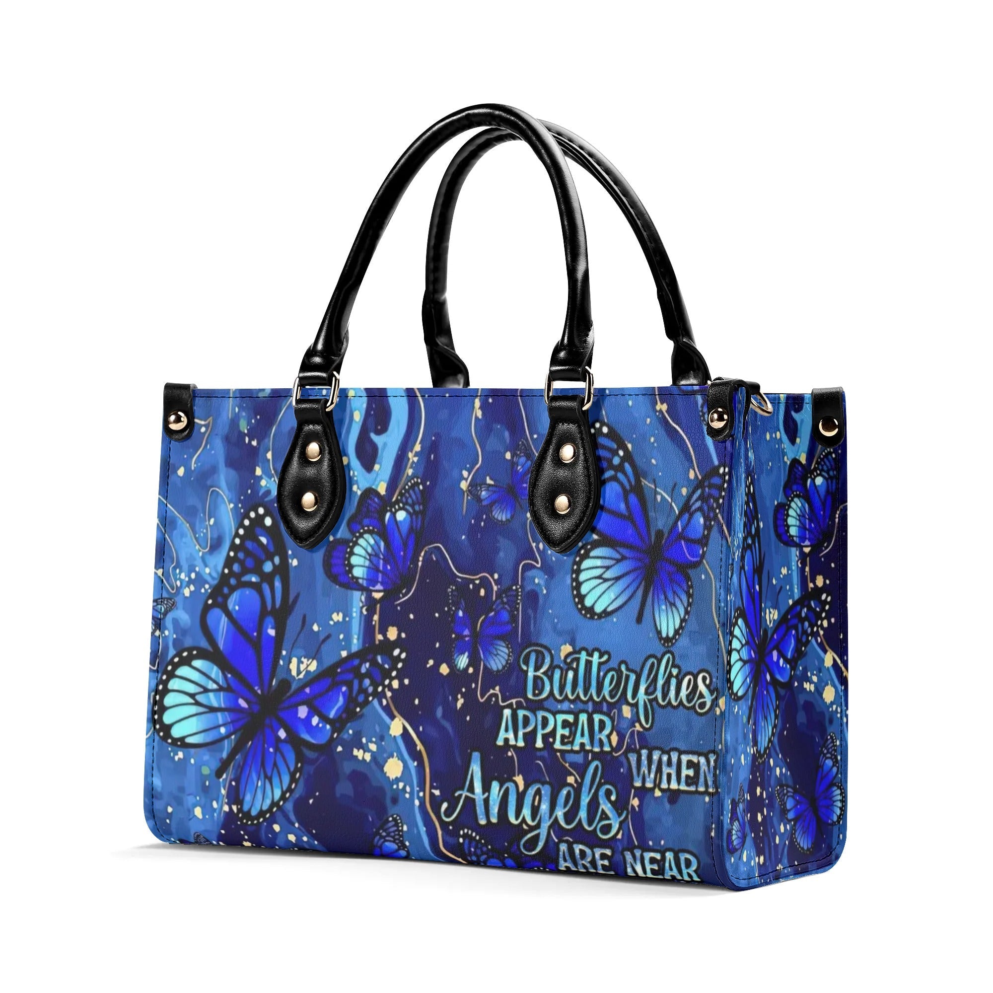 Butterflies Appear When Angels Are Near Blue Butterfly Angel Tribute Leather Bag _6_ ZGUXy