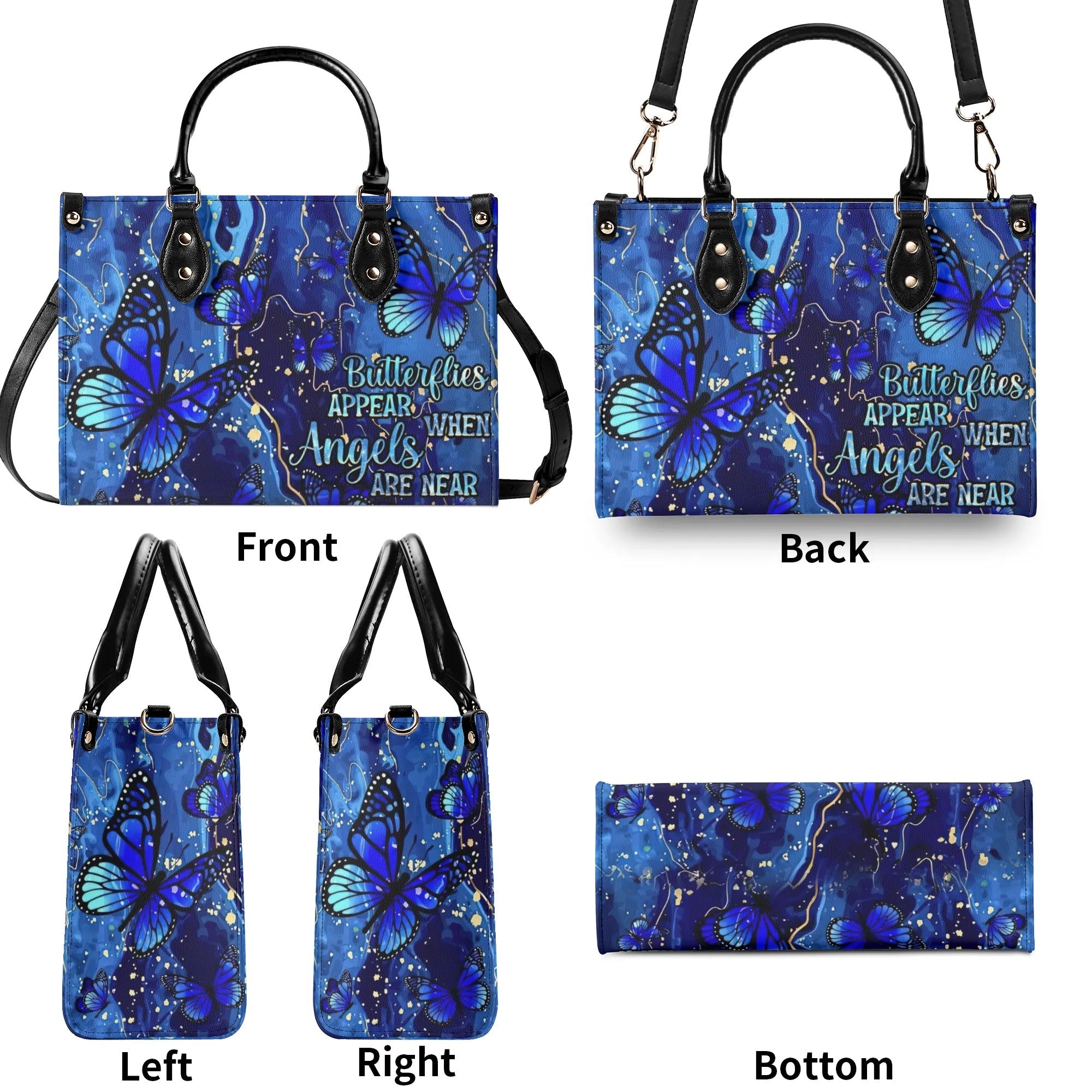 Butterflies Appear When Angels Are Near Blue Butterfly Angel Tribute Leather Bag _8_ dsura