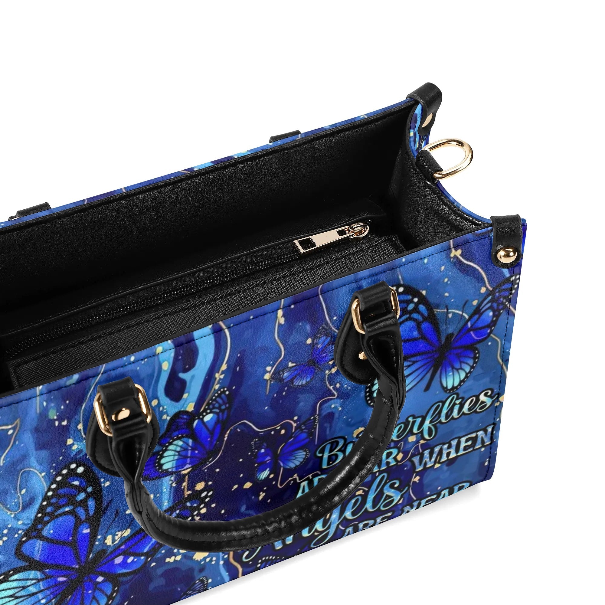 Butterflies Appear When Angels Are Near Blue Butterfly Angel Tribute Leather Bag _9_ 1sBXH
