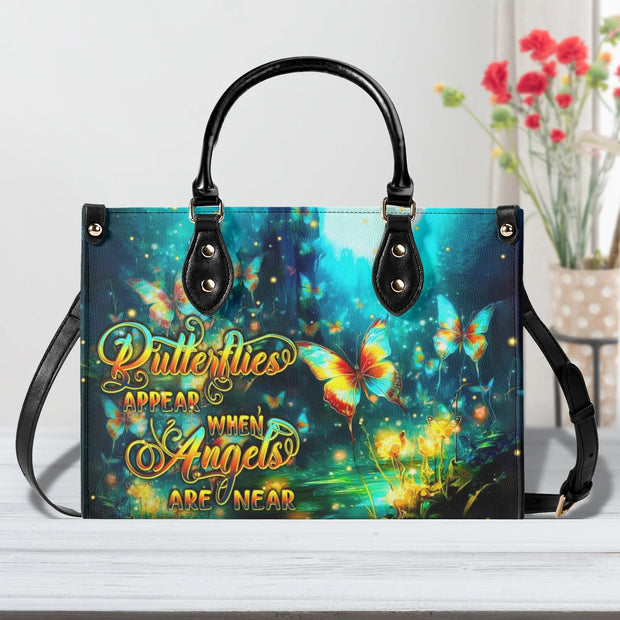Butterflies Appear When Angels Are Near - Inspirational Butterfly Angel - Leather Bag QT5070301