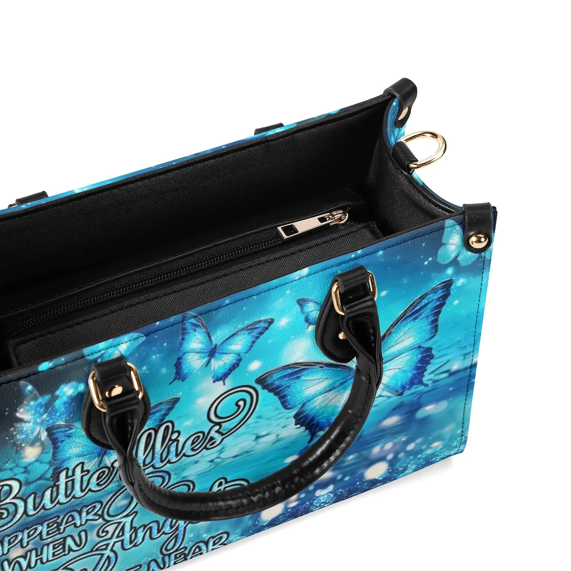 Butterflies Appear When Angels are Here Blue Angel Butterfly Inspirational Leather Bag _10_ MVNcF