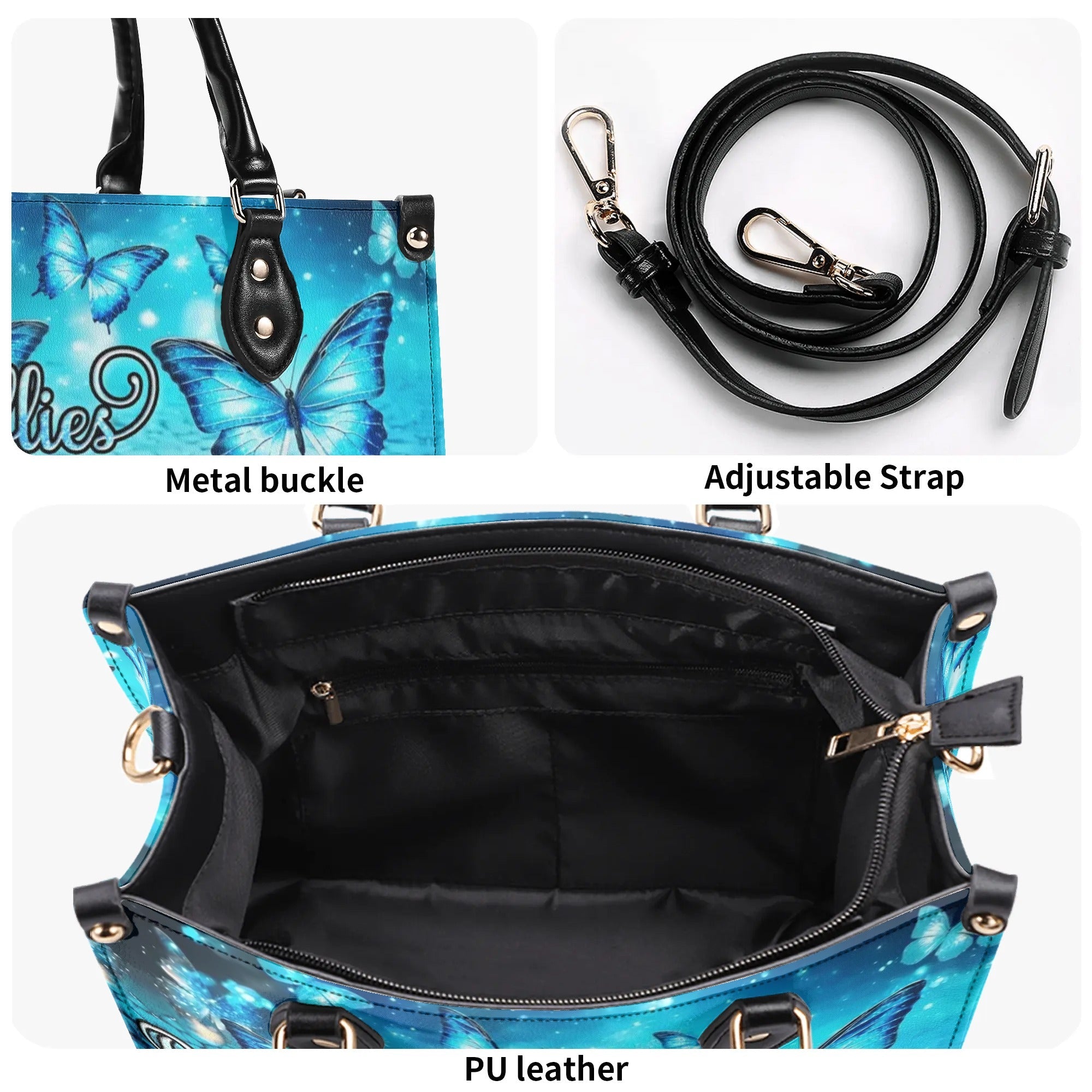 Butterflies Appear When Angels are Here Blue Angel Butterfly Inspirational Leather Bag _11_ Uwb0M