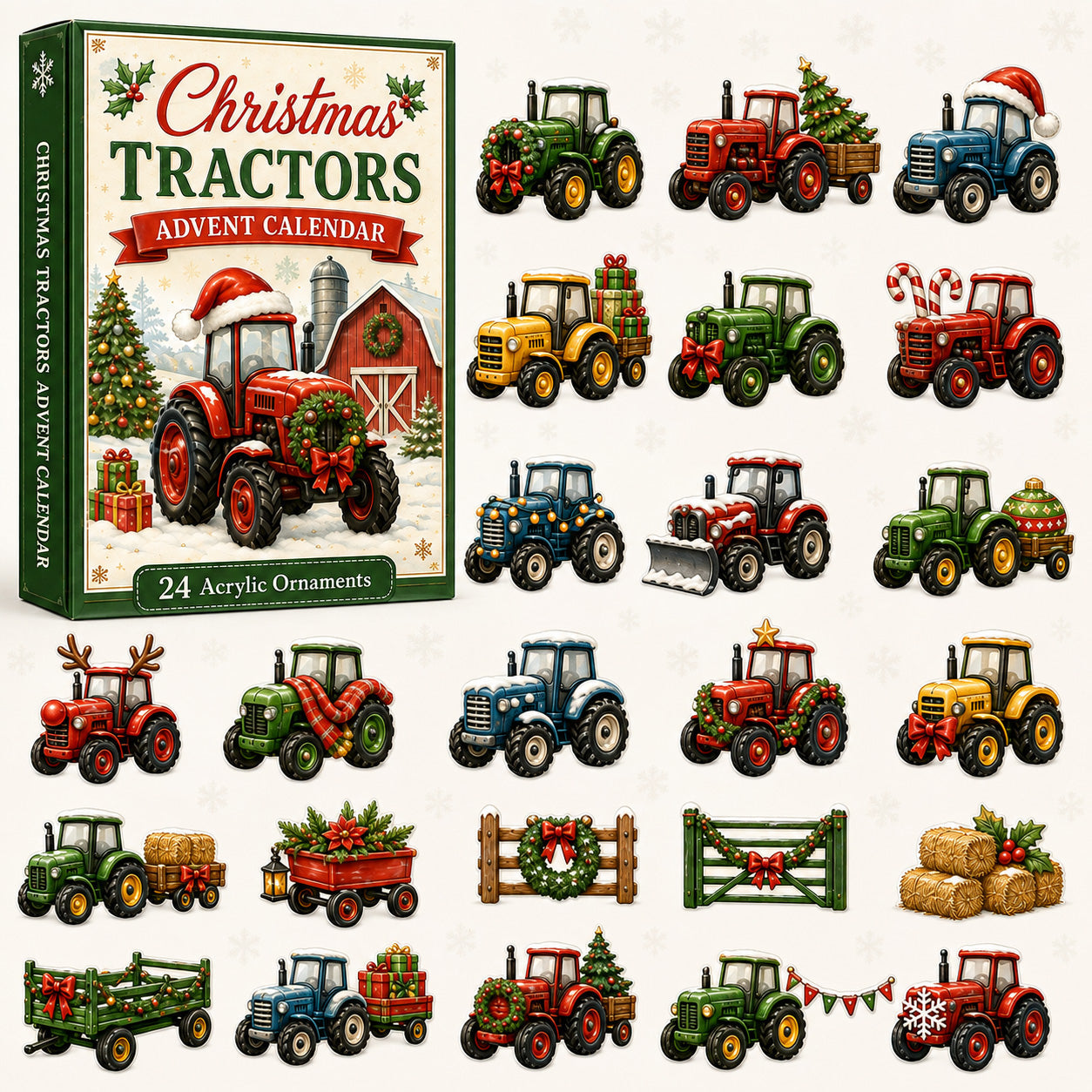CHRISTMAS_KICKOFF_40_OFF_ _Christmas_Tractors_Advent_Calendar_2026_ _24 Day_Festive_Countdown_Acrylic_Charms_Blind_Box_ _Gift_For_Farmers
