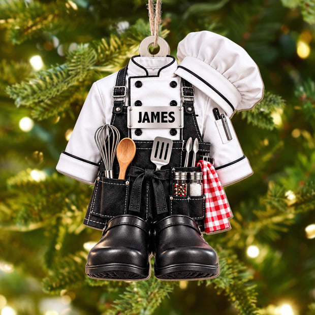 Master Of The Kitchen Chef Uniform - Personalized Wood Ornament - Christmas Gift For Him