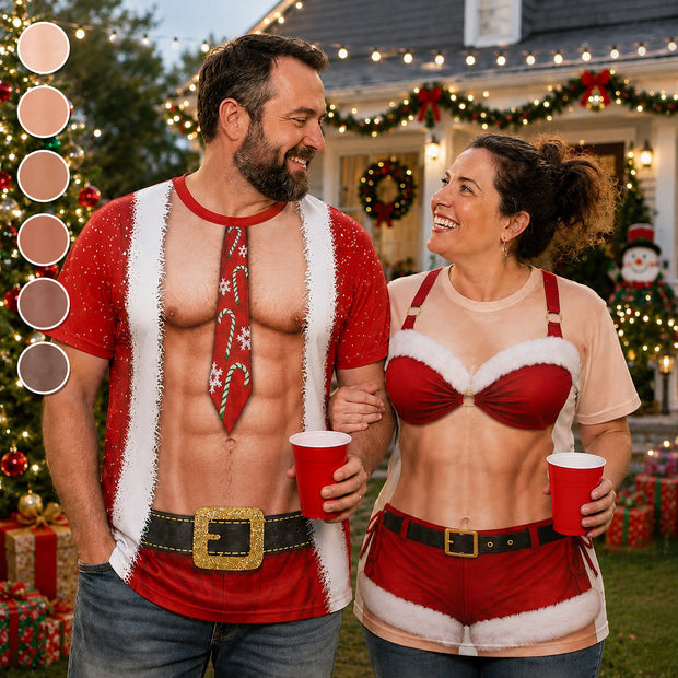 Custom Funny Christmas Costume Gift For Couples - Personalized AOP Tshirt