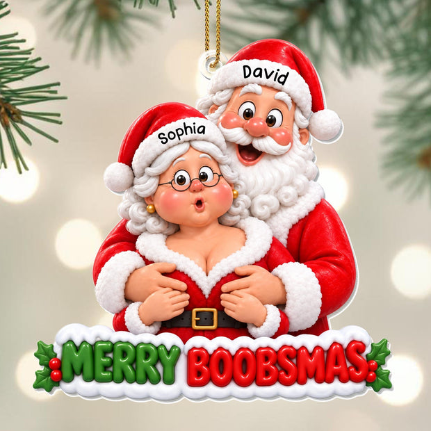 Merry Boobsmas Funny Couple Santa Gift For Couple - Personalized Acrylic Ornament