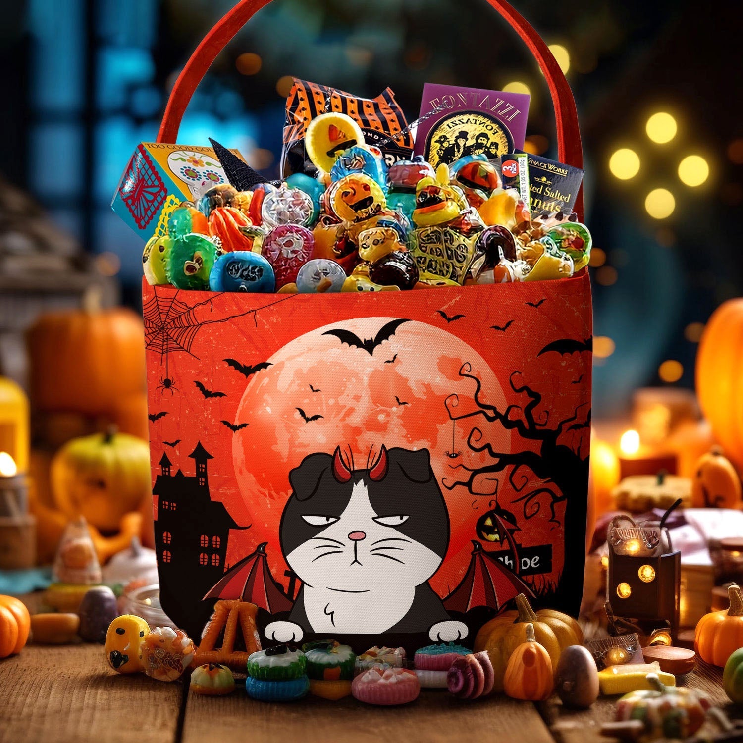 Cat Pumpkin Halloween Trick Or Treat Bag Personalized Halloween Spooky Basket2