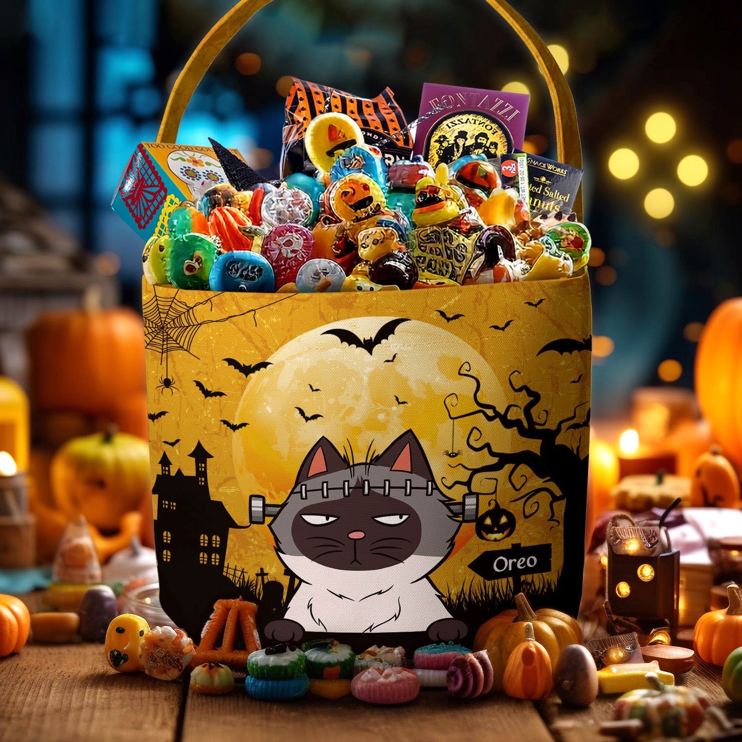Cat Pumpkin Halloween Trick Or Treat Bag Personalized Halloween Spooky Basket4