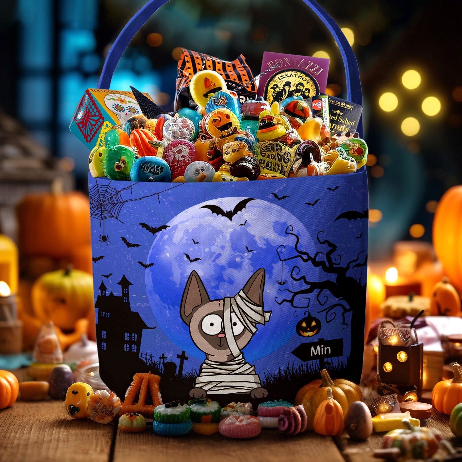 Cat Pumpkin Halloween Trick Or Treat Bag Personalized Halloween Spooky Basket5